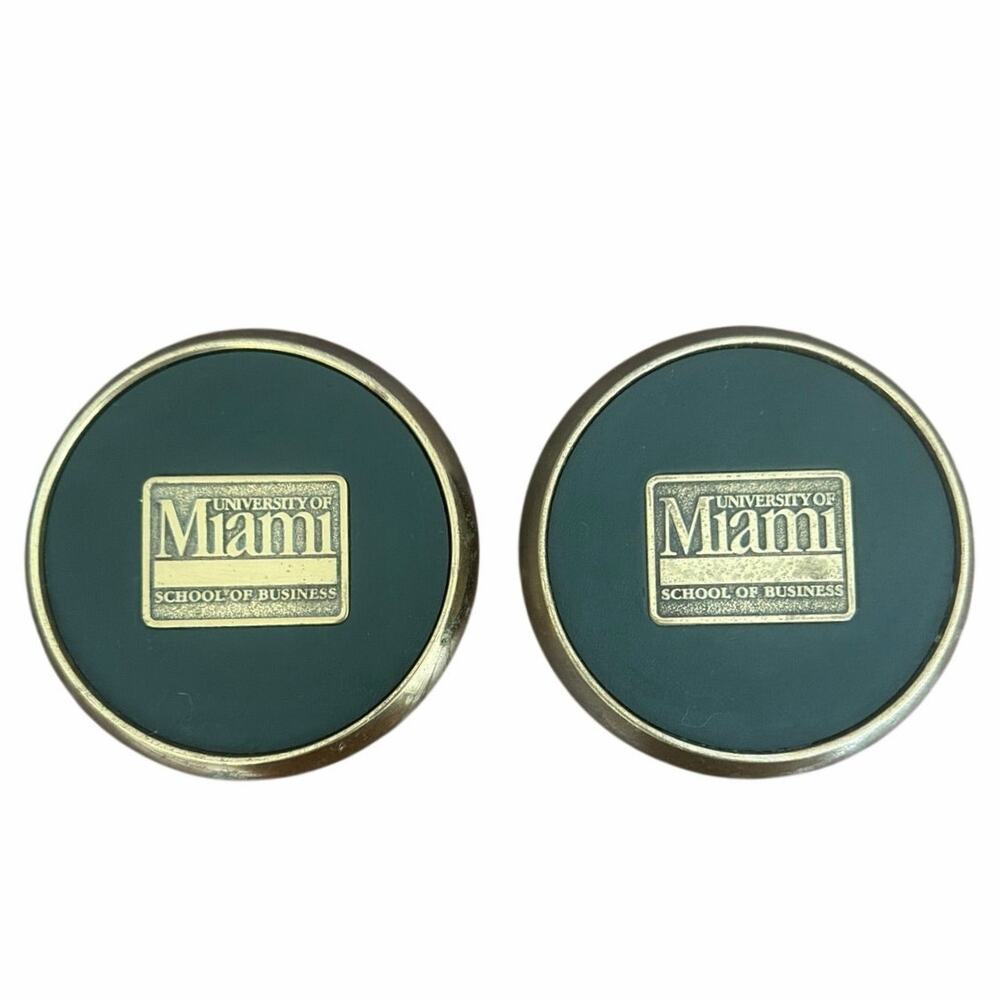 University of Miami Brass/green Leather BTS Drink Coasters/ paper weight 2 piece